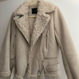 Zara Woman Jackets & Coats Zara Aviator Shearling Belted Moto Jacket